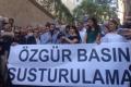 Özgür Gündem'in mühürlü binasının önünde protesto eylemi