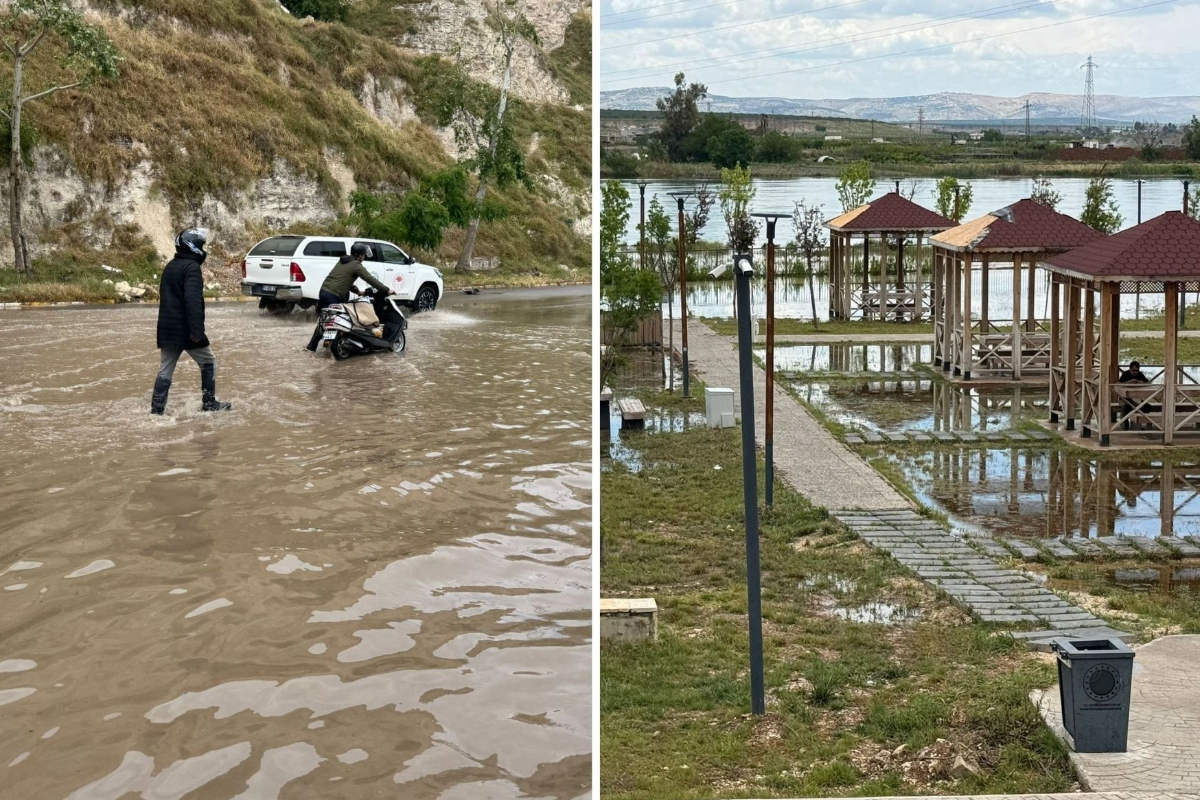 Atatürk Barajında kapaklar açılınca Fırat Nehri kıyısı sular altında kaldı