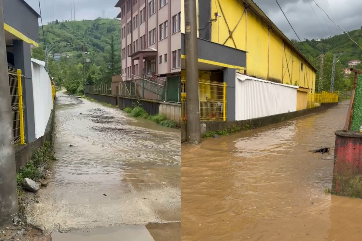 Rize’de sağanak; çay fabrikası ile inşaat alanını su bastı
