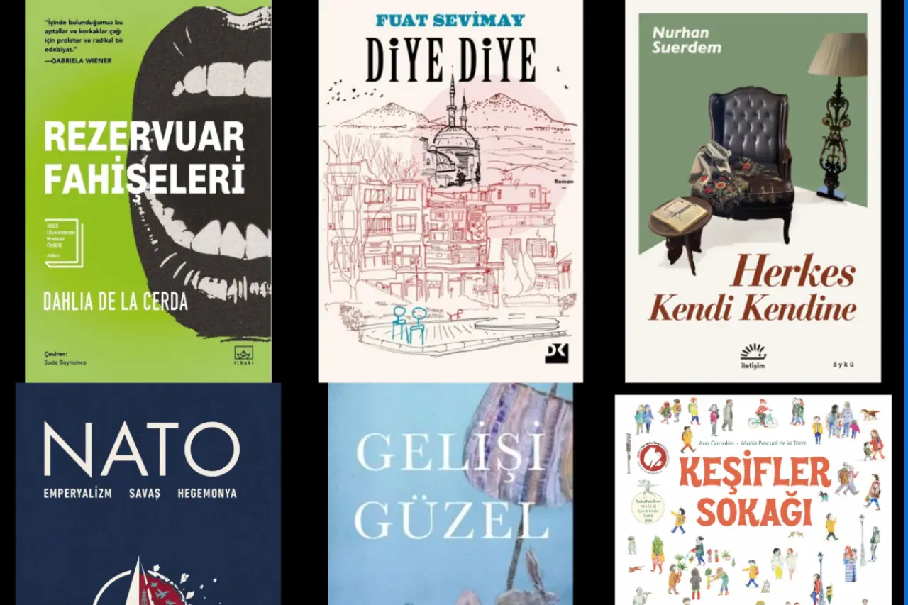 Altı kitap kapağı, ilk solda yeşil zemin üzerine büyük açık ağız ve 