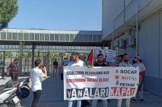 İzmir'de SOCAR önünde Filistin protestosu: Soykırıma ortak olma, vanaları kapat