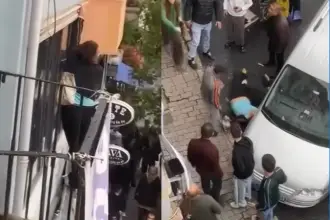 “İmdat polis yok mu” diye yardım istedi: Çıktığı otel tabelasından düşen kadın yaralandı