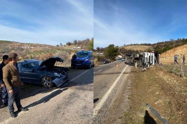 Akhisar-Gördes karayolunda nikel madenine sülfürik asit taşıyan tanker kaza yaptı