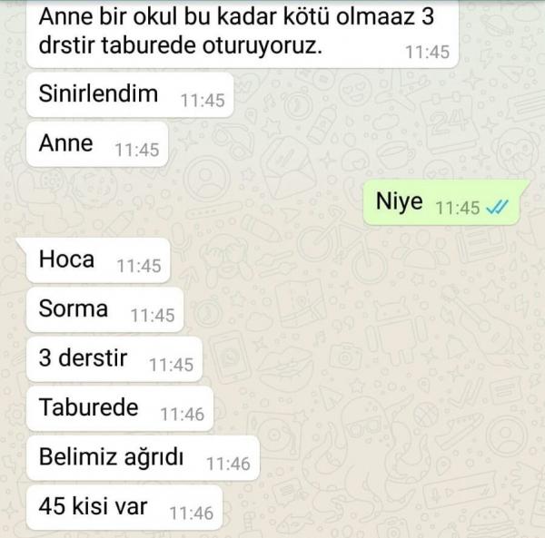 Bahçelievler Cumhuriyet Anadolu Lisesindeki bir öğrencinin, annesine gönderdiği mesajın ekran alıntısıdır