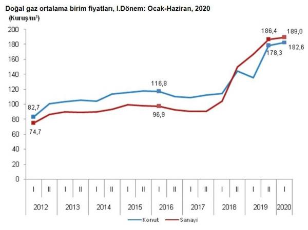 Doğal gaz birim fiyatı grafiği