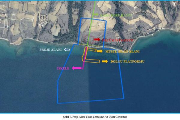 Saros Körfezi proje alanının uydu görüntüsü
