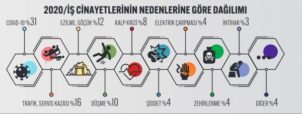 2020'deki iş cinayetlerinin nedenlerine göre dağılımı 