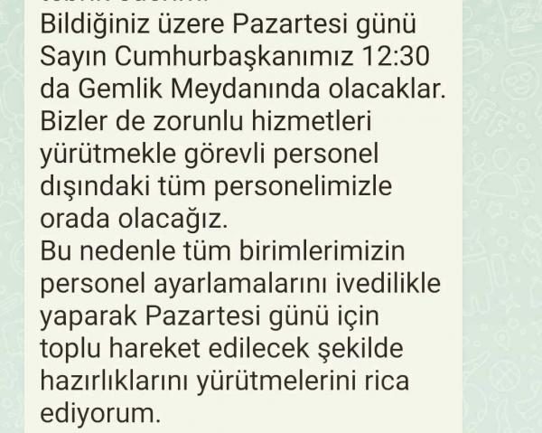 Bursa Büyükşehir Belediyesinin gönderdiği mesaj