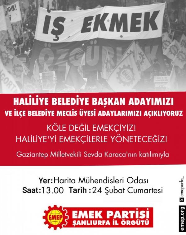 Özak Tekstil'de direnen işçilerden Funda Bakış, EMEP'in Haliliye Belediye Başkan Adayı oldu Aday tanıtım toplantısı çağrısı.