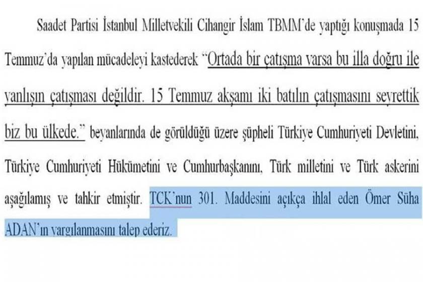 15 Temmuz Derneği, ‘yanlışlıkla’ CHP’li Aldan'ı da şikayet etti