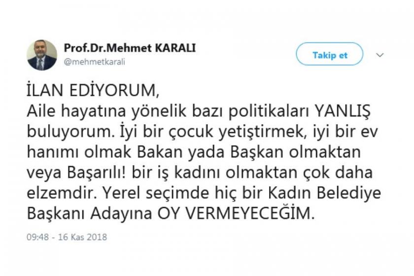 'Kadın adaya oy vermeyeceğim' diyen dekan istifa etti