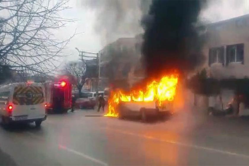 Bursa’da işçi servisi alev alev yandı