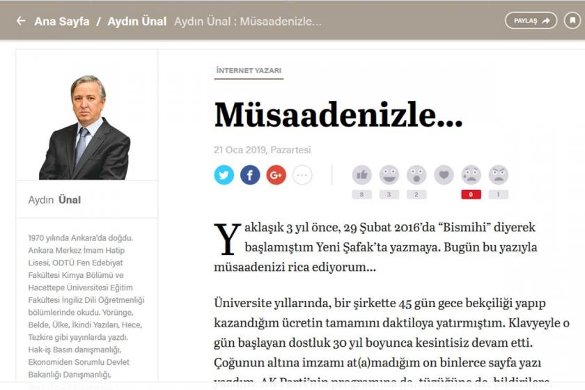 Erdoğan'ın eski danışmanı Yeni Şafak'tan ayrıldı