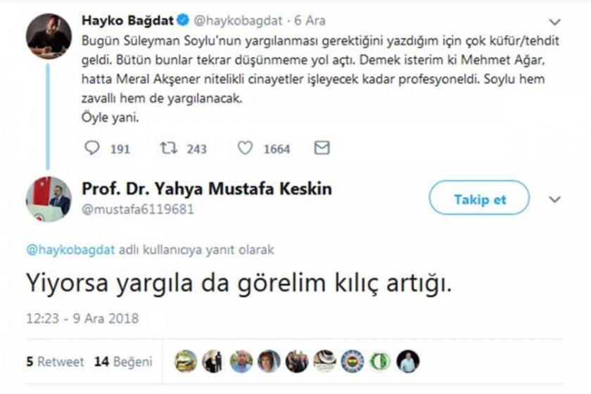 Hayko Bağdat'a 'Kılıç artığı' diyen profesöre takipsizlik kararı