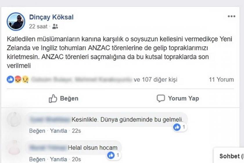 ÇOMÜ GSF Dekan Vekili Köksal'dan provokatif Yeni Zelanda paylaşımı