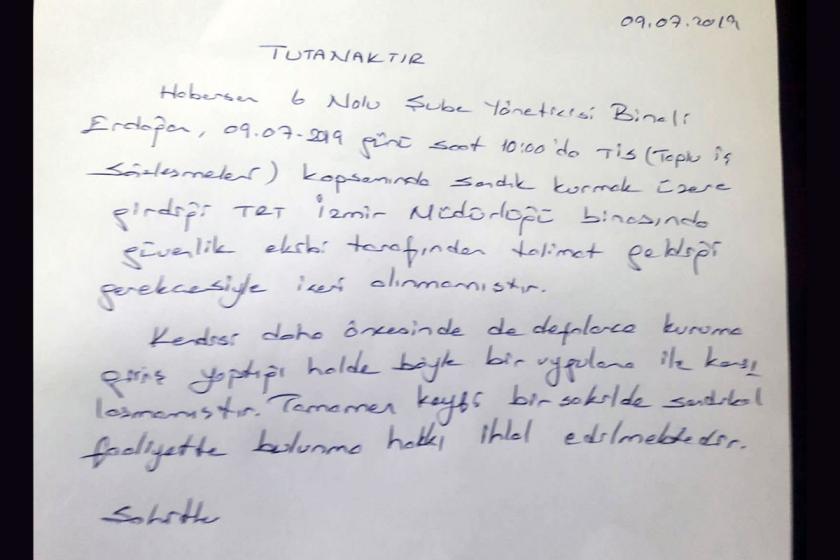 TRT'de sendikal faaliyete engel: Şube yöneticisi kuruma alınmadı