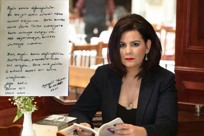 Arrested Columnist and Literary Critic Ayşegül Tözeren sent a message via her lawyers from the cell