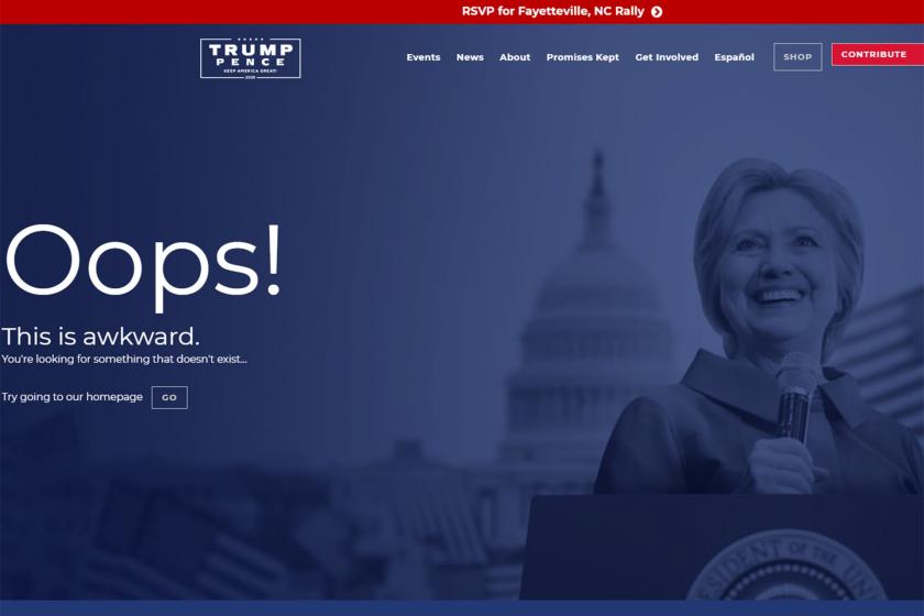 Trump'ın web sitesinde 404 hata mesajı yerine Clinton'un fotoğrafı çıkıyor