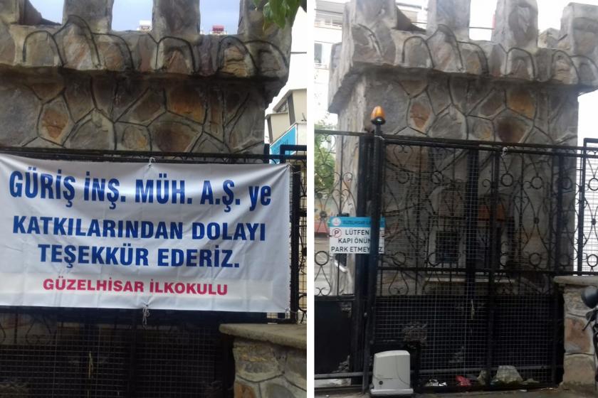 İlkokula maddi yardımda bulunan JES şirketi kendisi için teşekkür pankartı astırdı!