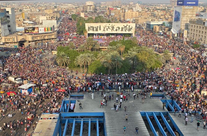 An image from the protests of the government in Iraq.