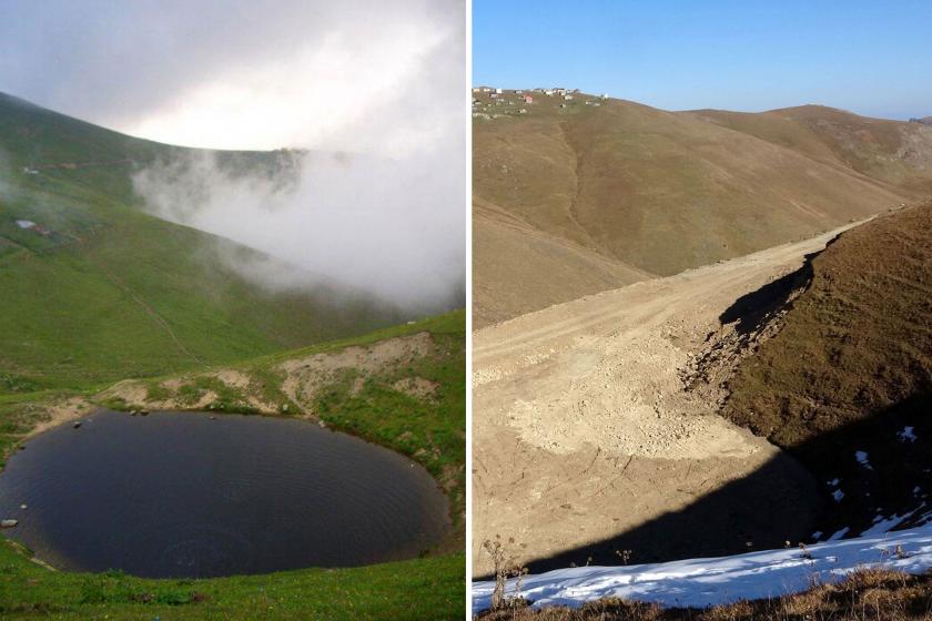 Dipsiz Göl'ün kazı yapılmadan önceki hali (solda) ve kazıdan sonrası 