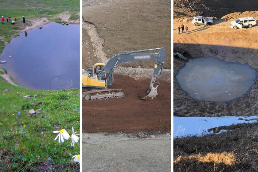 Dipsiz Göl'ün kazı yapılmadan önceki hali (solda), kazıdan sonra 