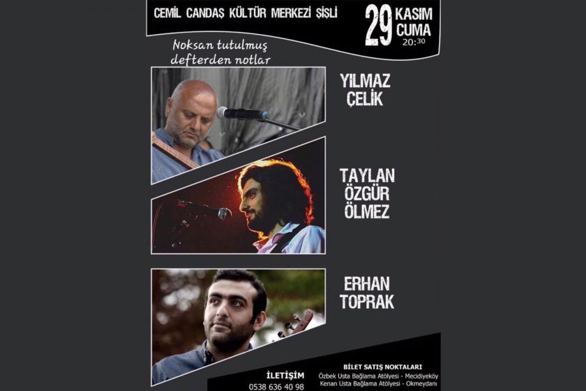 Yılmaz Çelik, Taylan Özgür Ölmez ve Erhan Toprak'ın düzenleyeceği konserin afişi.