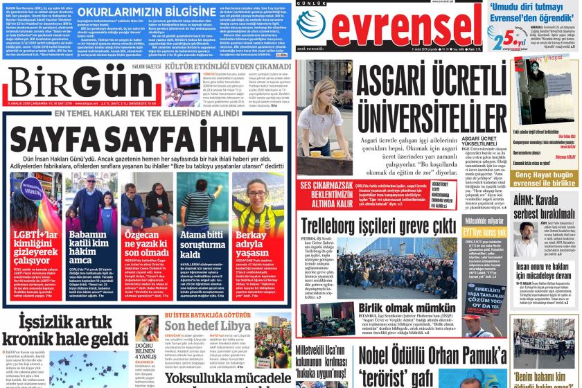 Birgün ve Evrensel'in 11 Aralık 2019 1. sayfaları