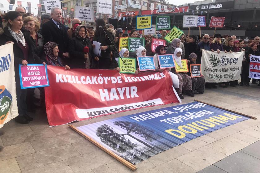 Kızılcaköy'de yapılmak istenen JES'e karşı halk eylem yaparken