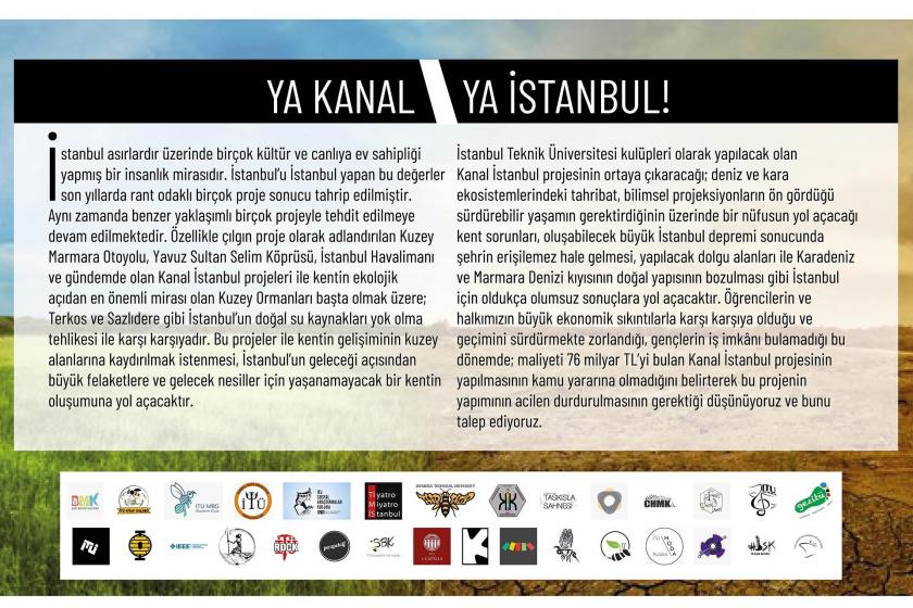 İTÜ öğrencilerinin 'Ya kanal ya İstanbul!' başlıklı bildirisi