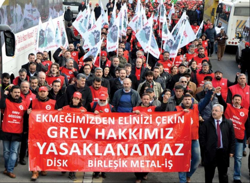 Metal workers marching for their right to strike.