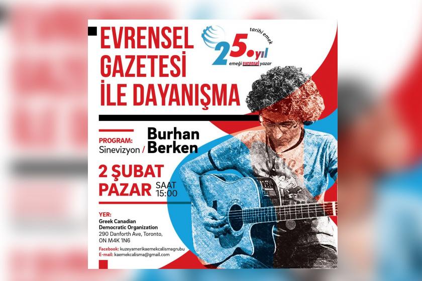 Toronto'da yapılacak Evrensel gazetesi ile dayanışma konserinin afişi