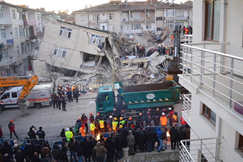 A collapsed building at the earthquake in Elazığ.