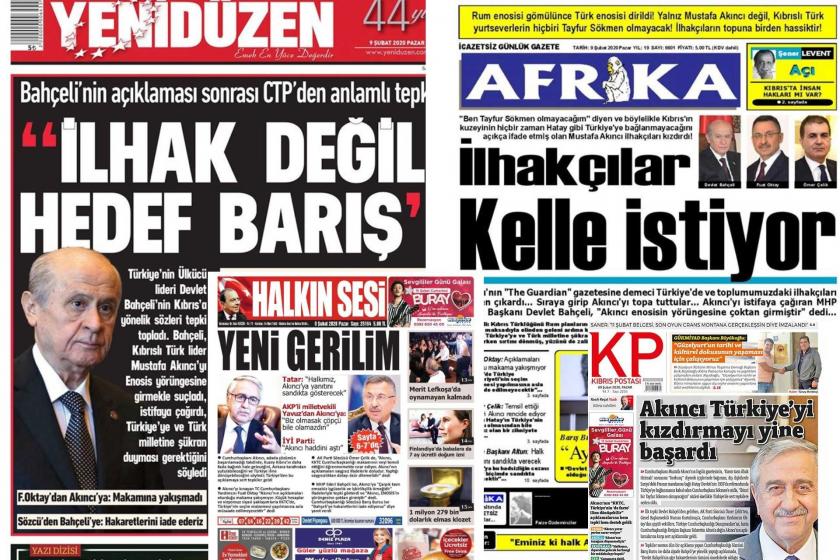 Yeni Düzen, Afrika, Halkın Sesi ve Kıbrıs Postası gazetelerinin manşetleri