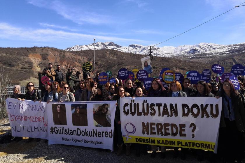 Dersim'de kadınlar Gülistan Doku'nun akıbetinin açığa çıkarılması talebiyle basın açıklaması yaptı.