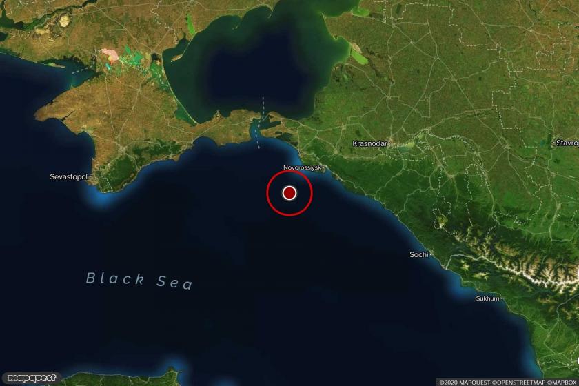 Karadeniz'deki depremin merkezini gösteren harita