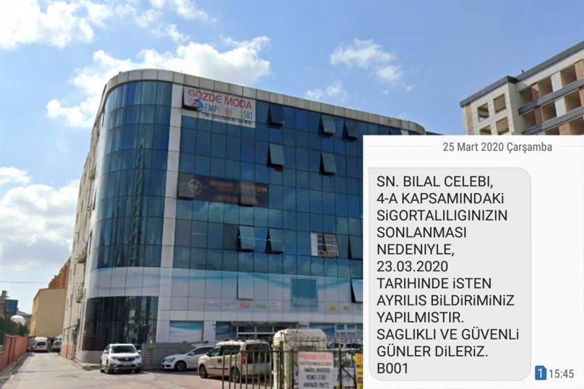 Gözde Moda binası ve işçiye SGK'dan gönderilen SMS