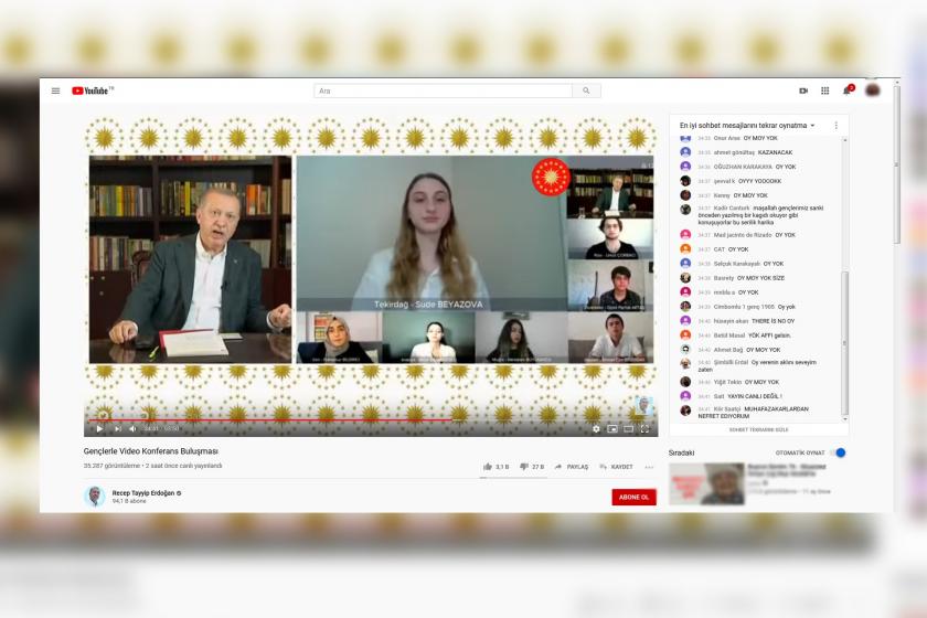 Cumhurbaşkanı Erdoğan'ın YouTube kanalı üzerinden gerçekleştirdiği canlı yayının ekran alıntısı.