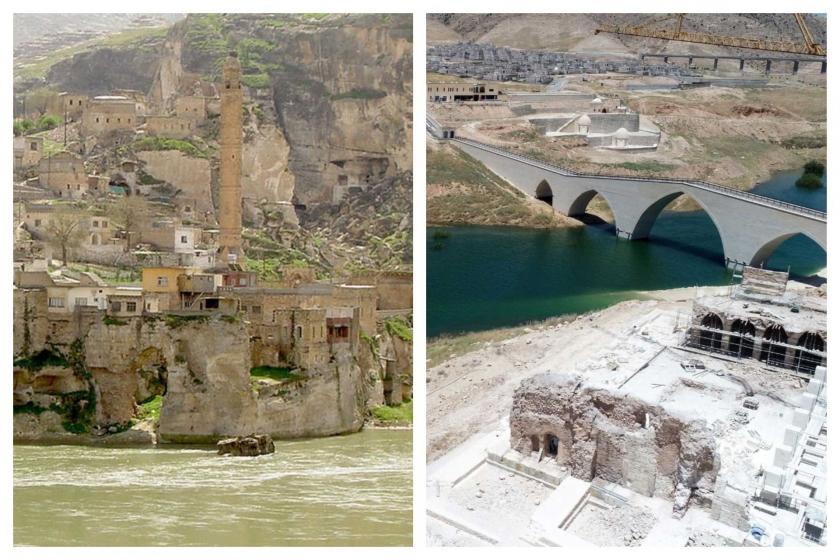 Hasankeyf'in eski hali (soldaki) ve Hasankeyf'in yeni hali (sağdaki)