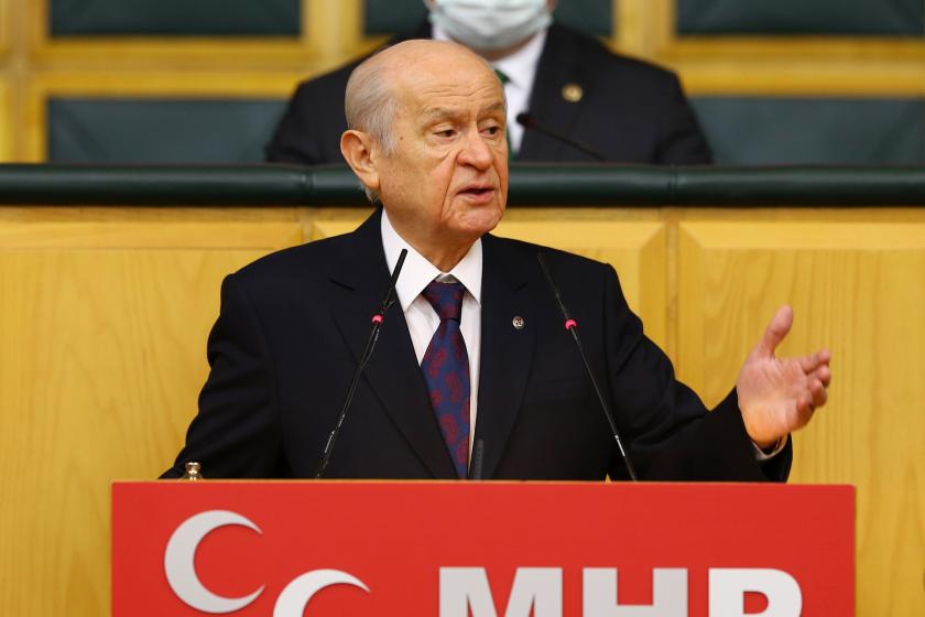 MHP Genel Başkanı Devlet Bahçeli, partisinin grup toplantısında konuşurken.