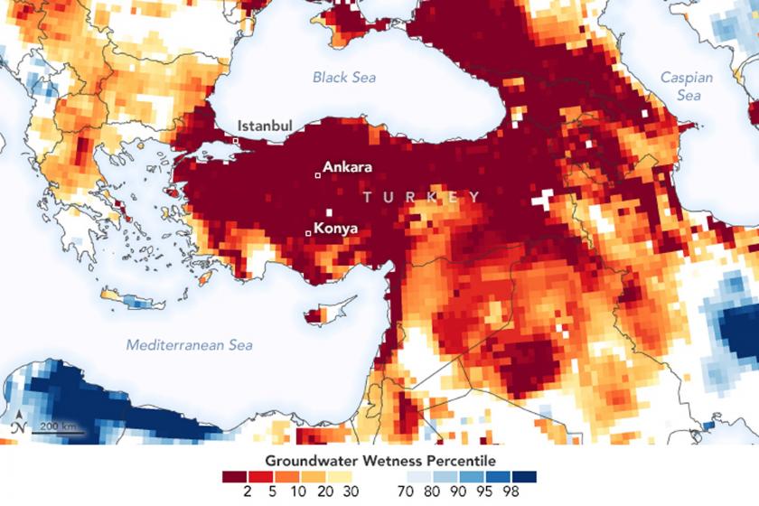 Nasa'nın Türkiye'ye dair yayımladığı kuraklık haritası
