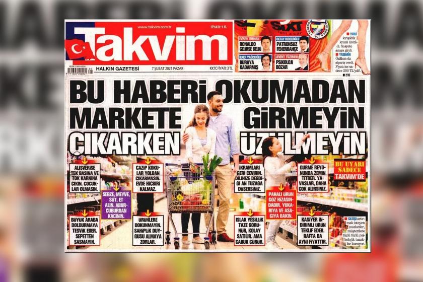 Takvim gazetesinin 7 Şubat 2021 Pazar günkü manşet haberi