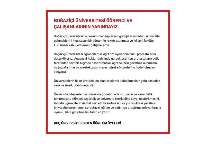 Koç Üniversitesi akademisyenlerinin açıklaması