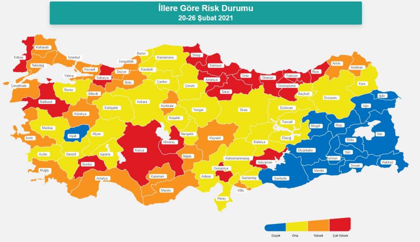 20-26 Şubat 2021 tarihli risk haritası