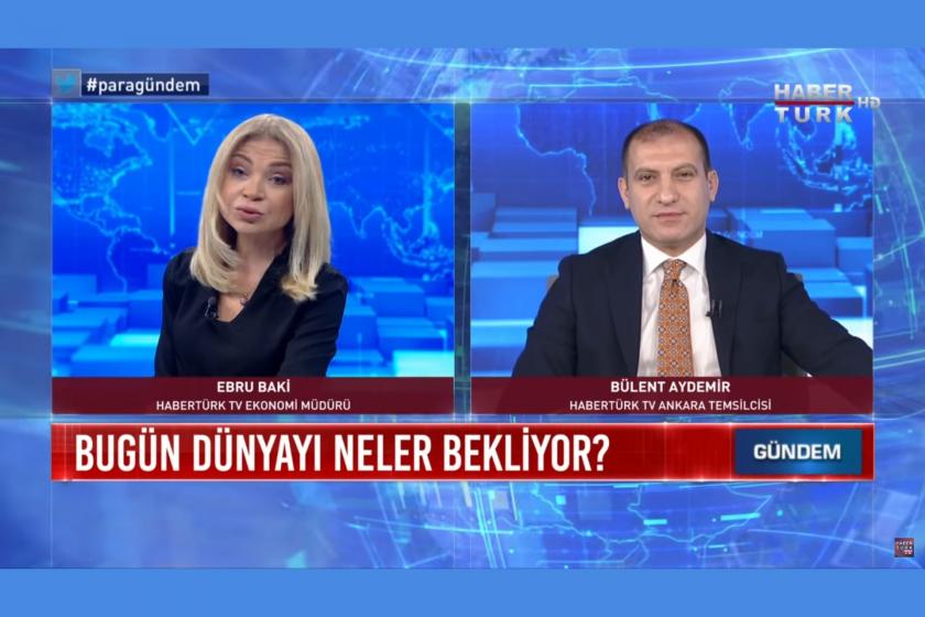 Ebru Baki ve Bülent Aydemir Habertürk TV'de program esnasında iken.