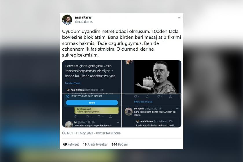 Nesi Altaras'ın Twitter paylaşımının ekran alıntısı