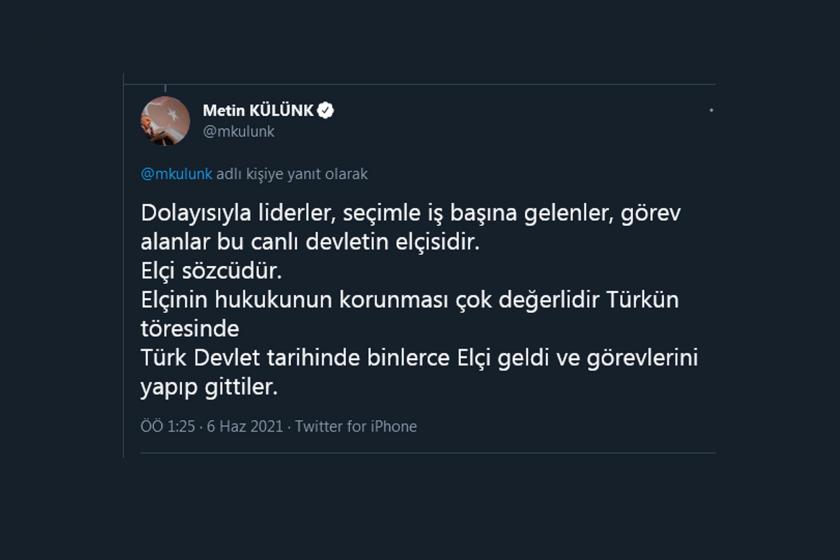 Metin Külünk'ün Twitter gönderisinden ekran alıntısı