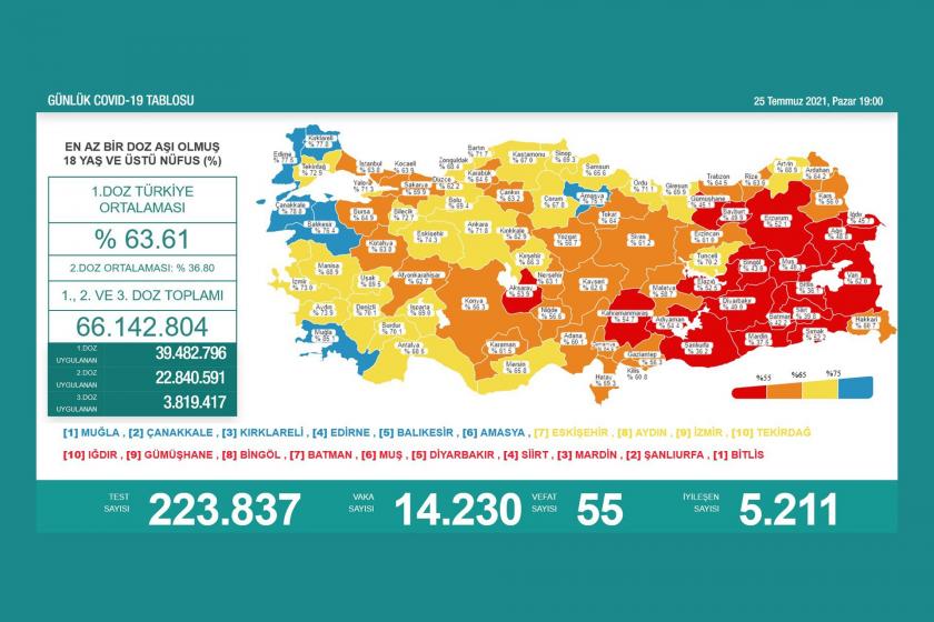 Koronavirüs verilerinin olduğu tablo