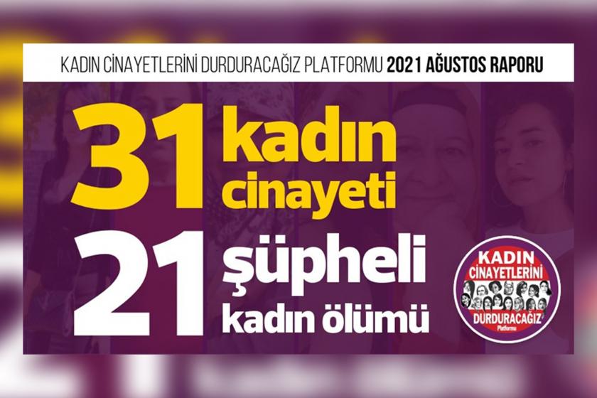 Kadın Cinayetlerini  Durduracağız Platformu'nun Ağustos 2021 raporunun görseli