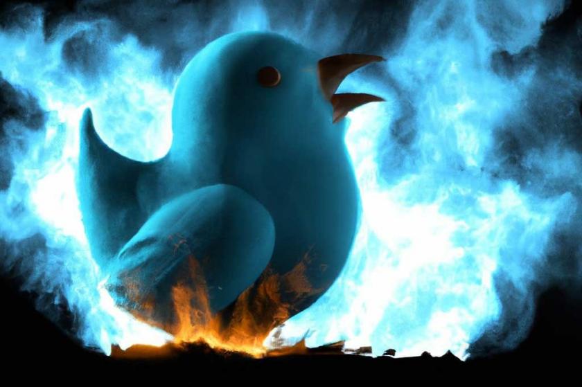 Alevler içindeki Twitter kuşu